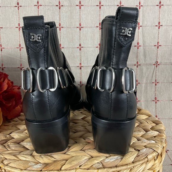 Sam Edelman “Bellamie” Black Leather Chunky Heel Ankle Bootie Square Toe Sz 5.5 - Picture 7 of 7